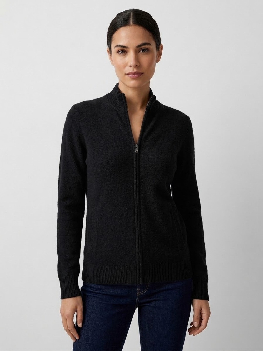 Neiman Marcus 100% Cashmere Full Zip Cardigan Sweater Mock Neck Jacket